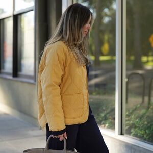 Faherty Quilted Mustard Yellow Puffer Jacket